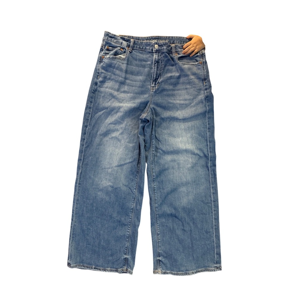 American Eagle Super High-Rise Baggy Wide Leg Jeans Medium Wash Blue 14 Regular - Picture 2 of 6